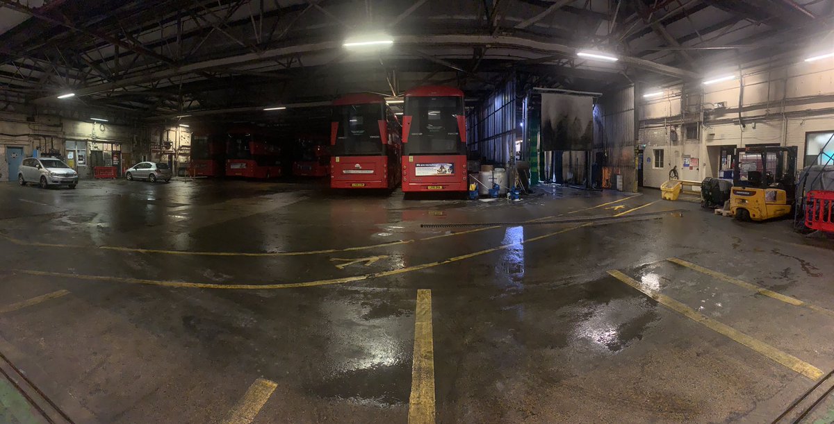 PTEng_2013's tweet photo. By 02:00, this yard will be filled with 70 buses, all fuelled, cleaned inside and outside, thoroughly disinfected with anti viral spray, checked and prepped ready for another day in NW London. And tonight I’m the boss in charge of it all. #BusGarage #WhatHappensWhileYouSleep https://t.co/MAoJfAfD4o