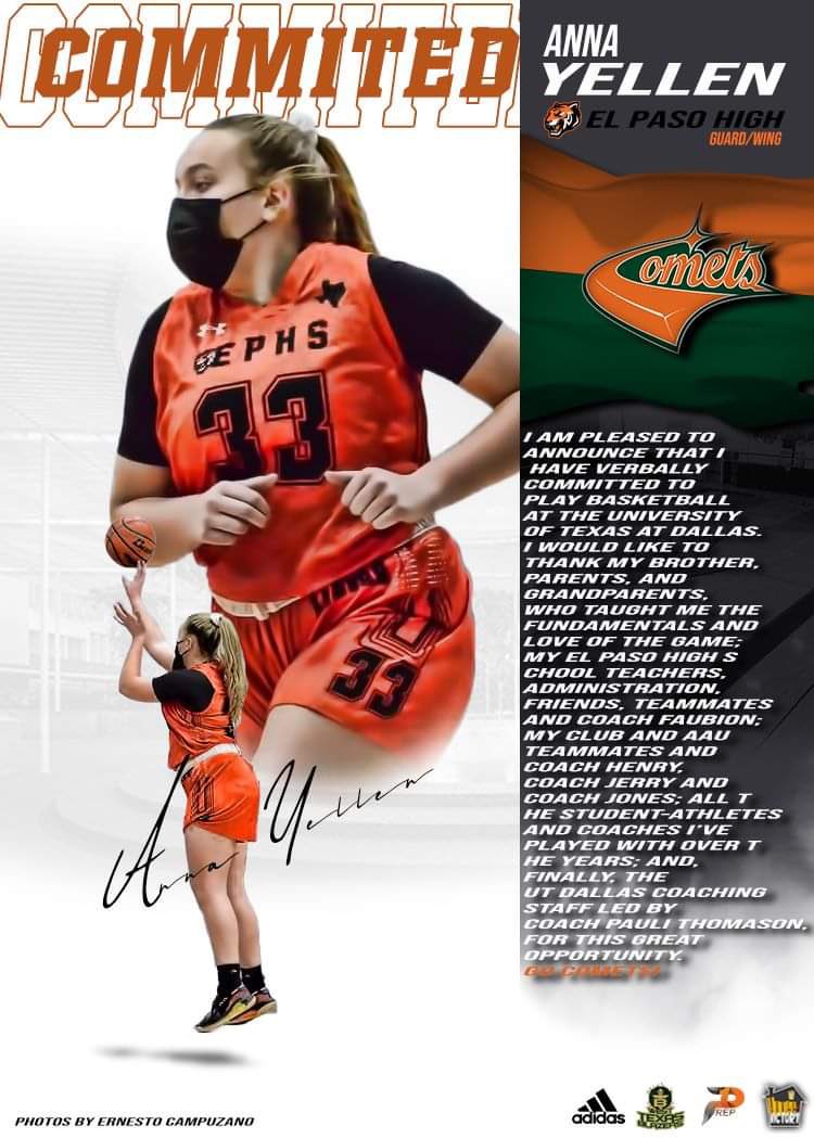 wtbbAAU's tweet photo. 5-9 Anna Yellen El Paso has committed to the University of Texas-Dallas. Congratulations to the Yellen family and Anna on their next chapter after HS, UTD is one of the top academic institutions in America. Let’s gooo! #GoComets #HereToCreate #BlazerHoops #WTBB https://t.co/WAZSPLeayM