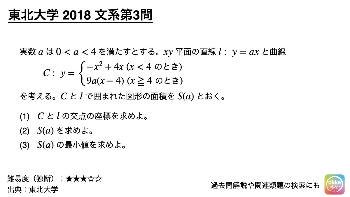 ぶおとこばってん 旧帝大入試数学 1a2b 今日は東北大学の18文系第3問 微積分 を解説します 文系の方はチャレンジしてみましょう 詳しい解説動画は夜に 東北大 18年度 文系 微積分 ぶおとこばってん 旧帝大入試数学 1a2b 今日は東北大学の18文系第3問 微積分 を解説します 文系の方はチャレンジしてみましょう 詳しい解説動画は夜に 東北大 18年度 文系 微積分
