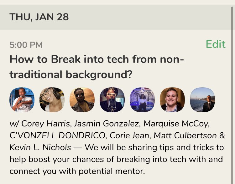 Trapview2040's tweet photo. Join us on Clubhouse this Thurs(1/28) at 5pm (PST) to discuss how to break into tech. This will not be a “panel discussion”. 

People will have an opportunity to share their career goal and we will collectively offer advice and real help! 

See U Soon! https://t.co/SV7a5yfYsJ
