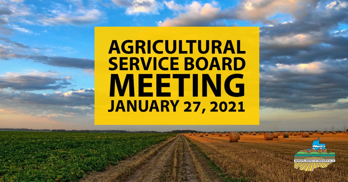 greenviewag's tweet photo. Tune in Wednesday, January 27, 2021 at 9:30 am for the Agricultural Service Board Meeting.

For more information and links to the Live Stream and Agenda Package, click here: https://t.co/6TsQZK02q1

#greenviewnews #greenviewagriculture #mdgreenview #greenviewasb https://t.co/EjoHSyZcxL