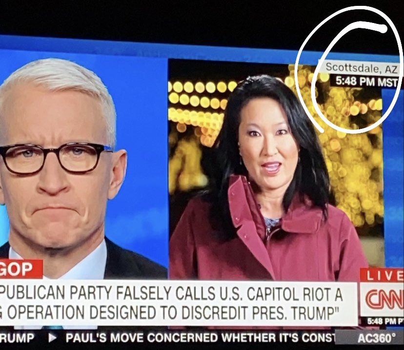 doppelgosling's tweet photo. Hey @andersoncooper @CNN 

Lived in Scottsdale, from Pittsburgh, and know it’s 2 hours behind now. 
Not 3. 😛 https://t.co/HPCjEcftQs