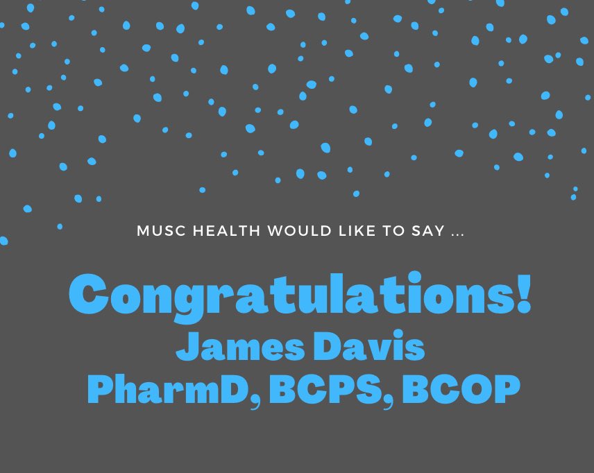 Please give a big CONGRATS to Dr. James Davis, Hematology/Oncology Preceptor for passing his BCOP last fall!! 👏🏼👏🏼 #TwitteRx #BCOP