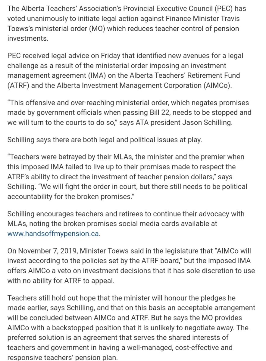 ATA sues Alberta government......
#handsoffmypension 
#PromiseMadePromiseBroken