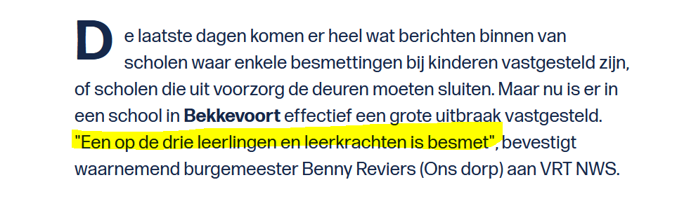 Het gaat helemaal mis in 🇧🇪België. Logisch. Open scholen zonder echte maatregelen. Nou, ze gaan nog even nadenken.  

Corona-uitbraken in alsmaar meer scholen, minister Vandenbroucke: "Opnieuw nadenken over rol kinderen" vrt.be/vrtnws/nl/2021…