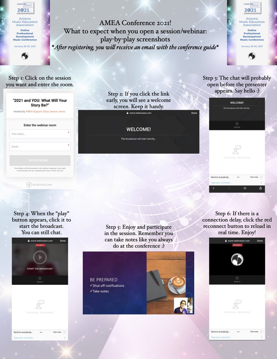 Remember to register for the AMEA Conference before Friday at noon 🙂 You will receive the conference guide with your personal access to each session. Here’s a handy guide to help everyone enter sessions this weekend! Register now cognitoforms.com/ArizonaMusicEd…