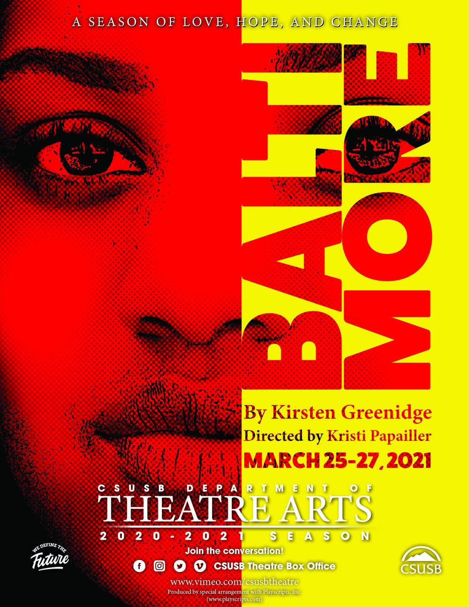 CSUSBTheatre's tweet photo. We're back! It's been a while, it's a new beginning and it's our FIRST SPRING SEMESTER! Oh yeah, we have a show opening March 25, catch #Baltimore on our VIMEO channel. Tickets on sale soon
How is 2021 treating you so far! #CSUSB #CSUSBTheatre  #CSUSBCAL https://t.co/kjdXhMarqu