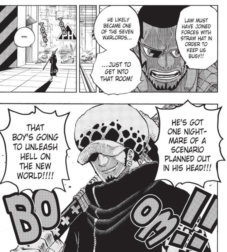 So my point is that Law, who has built himself up a future from nothing, who hates the hell out of the World Government but is willing to ally himself with them and also risk and yank on Kaidou’s leash to see Doflamingo dead speaks really heavily of twitter things: