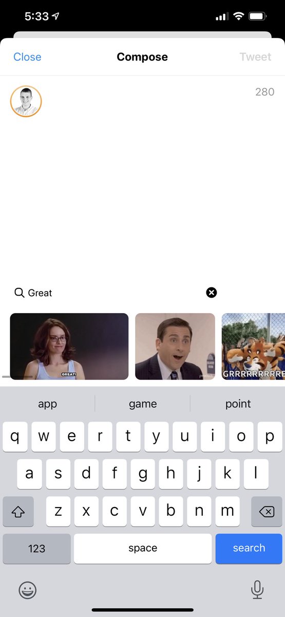 Great GIF search. X is misplaced. “Edit” applies to accounts only.Just show the Trends (could be due to cost).Either App Icon should go in Display or Themes should be top level.—OK, that’s enough. Solid solid start, let’s support them so they can spend more time on it!