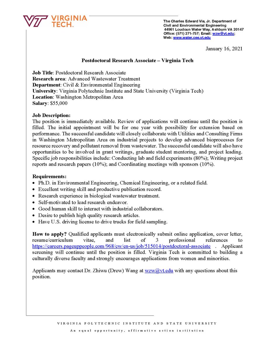 I am recruiting a postdoc in biological wastewater treatment. Please recommend if you have a good candidate. Please see careers.pageuppeople.com/968/cw/en-us/j…