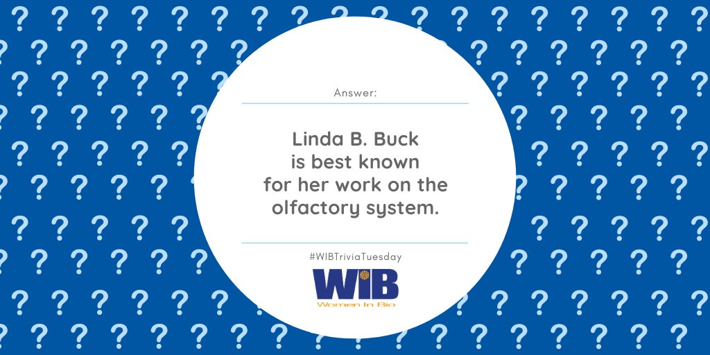 WomenInBio's tweet photo. Timeโs up! โ Buck is best known for her work on the olfactory system ๐ She was awarded the 2004 #NobelPrize in Physiology or Medicine for this work, alongside Richard Axel.
#WIBTriviaTuesday #WomenInBio #womeninSTEM #womeninscience #sciencetrivia #STEMtrivia #biology #trivia https://t.co/APVn8DDXpz