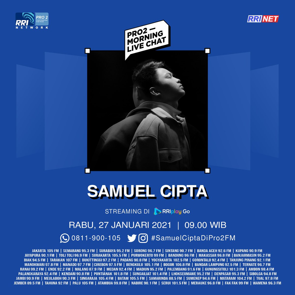 Morning....  #Staytyned @Pro2Jak
Relay @RRIPro2Pnk ada kk <a href="/SamuelCipta/">Samuel Cipta</a> jam 09.00 wib
#SamuelCiptaDiPro2FM