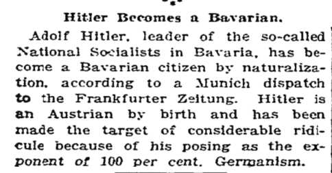 waitbutwhy's tweet photo. The first mention of Adolf Hitler in the New York Times - June 17, 1923 https://t.co/mHqZcehZTG