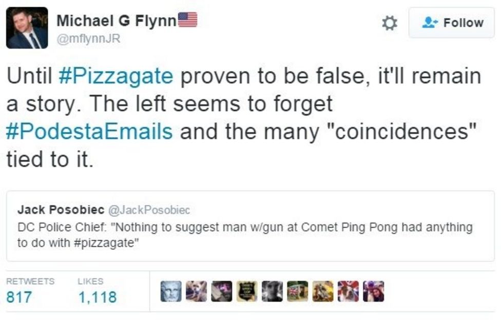 One of the really crazy things is that Mike Flynn's son - Michael Flynn Jnr is also deep into Qanon.In 2018, while serving as one of Trump's aides, Mike Flynn Jr was spouting Qanon disinformation about Pizzagate which led to a gunman firing shots into the restaurant.