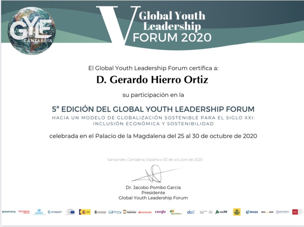 gerardohierroo's tweet photo. Con mucho gusto les comparto el diploma que me envía el Global Youth Leadership Forum @gylforum por mi participación como exponente con ellos. #GH https://t.co/Gt4pXM8AWx