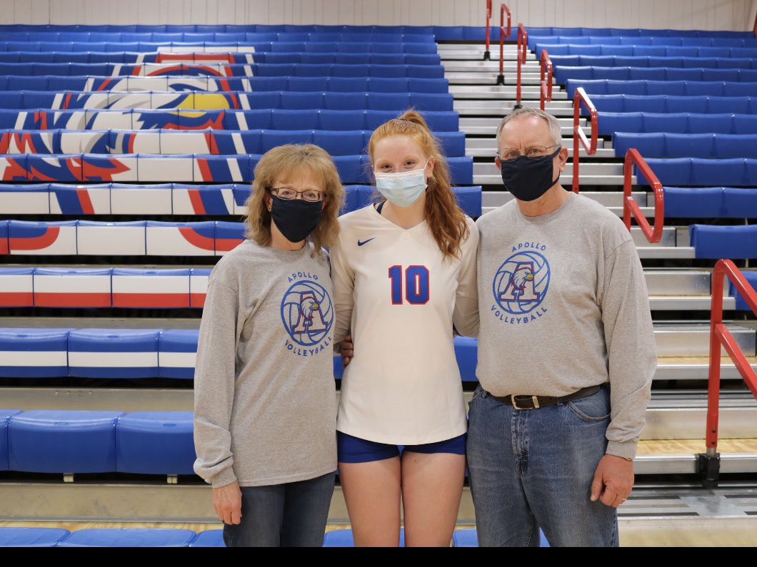 ApolloEagleVB's tweet photo. Parent Profile Dale and Judy Blommel:   I would like to thank my parents for sacrificing their time to support me at every one of my volleyball games from 5th grade to 12th grade.  Thank you for cheering me and my teammates on for all these years.@BlommelKathryn https://t.co/CmsoZVauS2