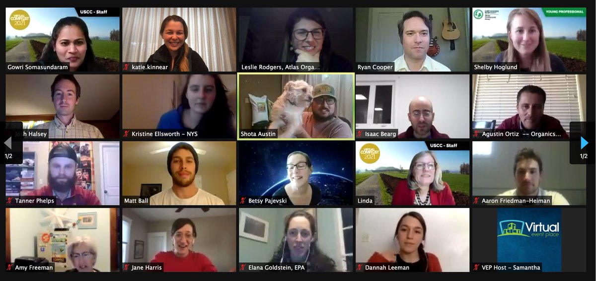 Rubicon's tweet photo. Such a pleasure to sponsor the #COMPOST2021 Young Professionals Meet Up! 

Thank you to @RecycleOrganics, @USCompostingCou, @_atlasorganics and the many passionate compost professionals who joined! (Including one compost pup 🐶) https://t.co/v7zhcbVek1