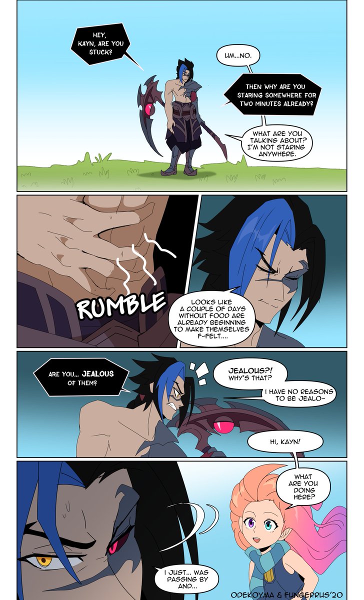 odeko_yma's tweet photo. I have a headcanon now where Kayn actually likes Zoe's mooncakes but is very ashamed to tell her that, that's why he steals them when no one is around.

And Zoe may know about it all, but that won't stop her from pressing him until he breaks.

Evil, Pure evil

#LeagueOfLegends https://t.co/KYAvG0VpTG