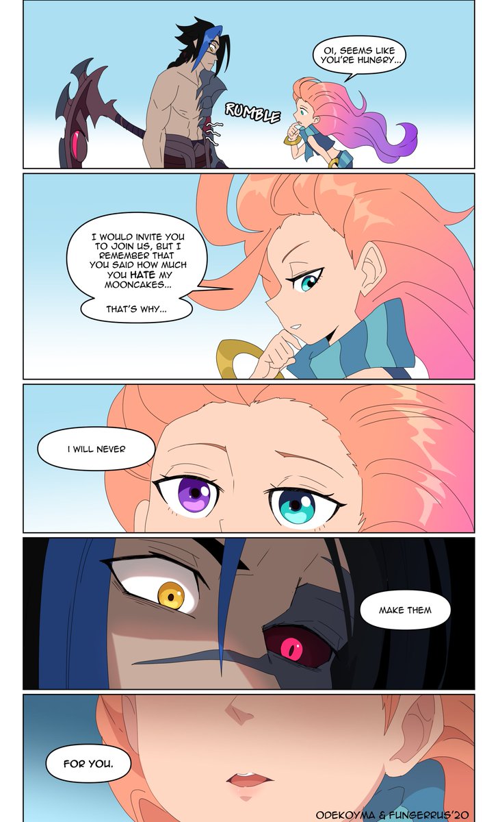 odeko_yma's tweet photo. I have a headcanon now where Kayn actually likes Zoe's mooncakes but is very ashamed to tell her that, that's why he steals them when no one is around.

And Zoe may know about it all, but that won't stop her from pressing him until he breaks.

Evil, Pure evil

#LeagueOfLegends https://t.co/KYAvG0VpTG