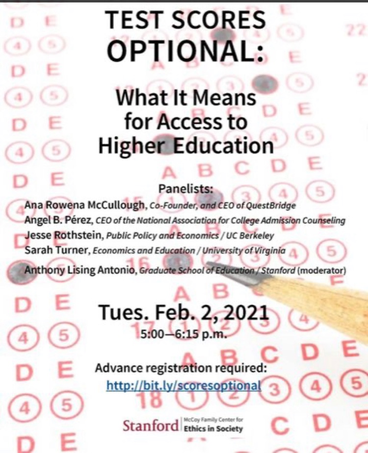 AHSCollege's tweet photo. Join NACAC CEO Angel B. Pérez &amp; other experts Feb 2 for Stanford’s McCoy Family Center for Ethics in Society's "Test Scores Optional: What It Means for Access to Higher Education." RSVP👉🏻 https://t.co/TSkoBaQlVr. #testoptional #highered #collegeaccess https://t.co/jfjN3dm1W7