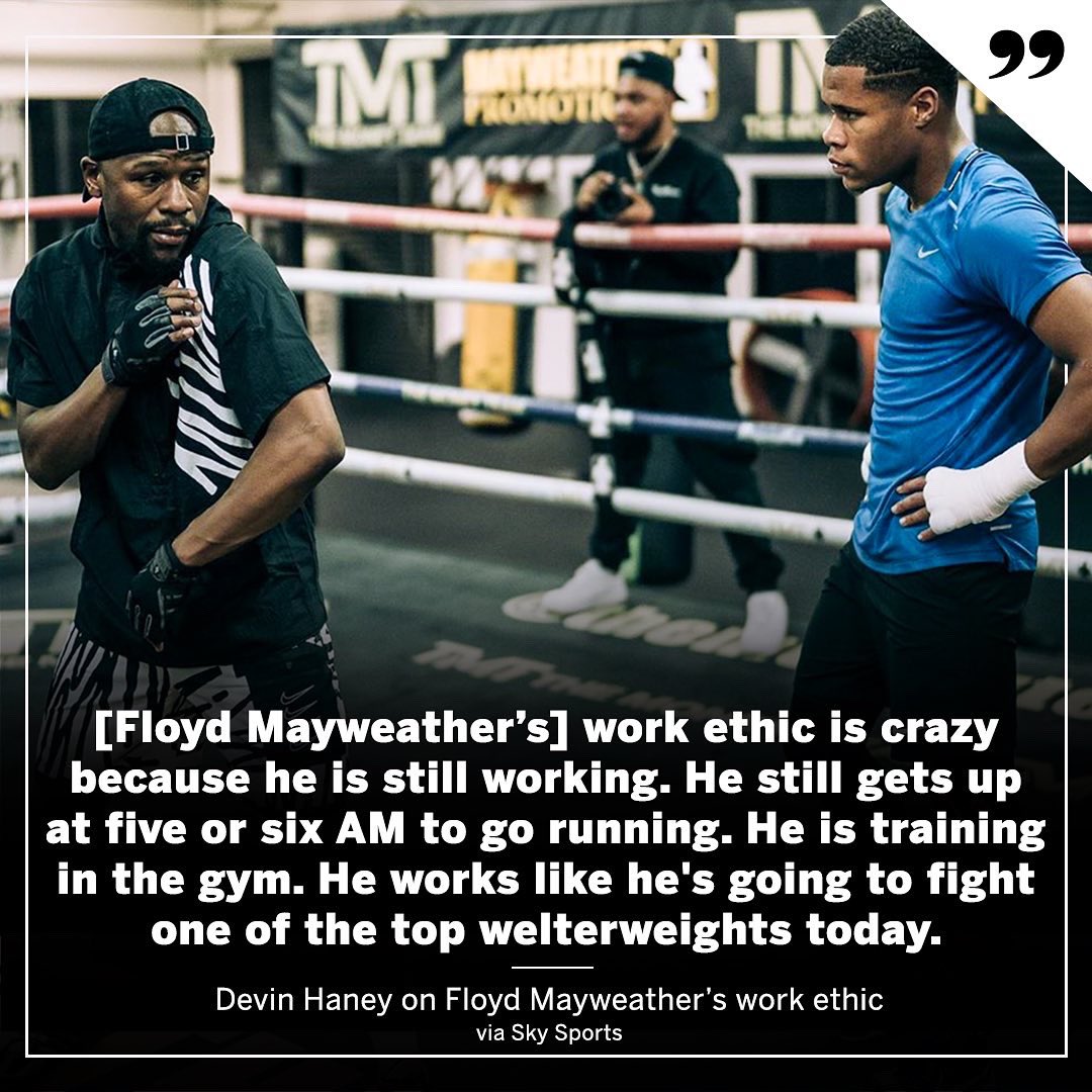 ESPNRingside's tweet photo. Devin Haney says Floyd Mayweather still trains like a champion 🏃‍♂️ 

(via @RealDevinHaney) https://t.co/6kY4NRmnQa