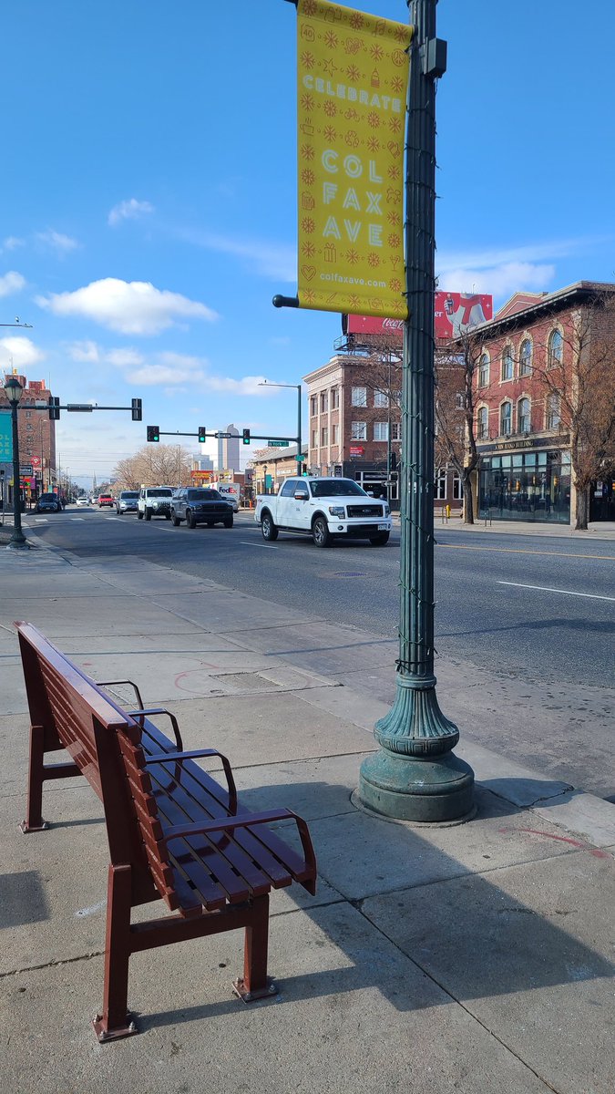 New benches on #colfax. Thanks #colfaxbid for adding necessary infrastructure to the public spaces that make us all feel a bit more comfortable hanging out in the street #streetsforpeople #publicinfrastructure #busstops #confort