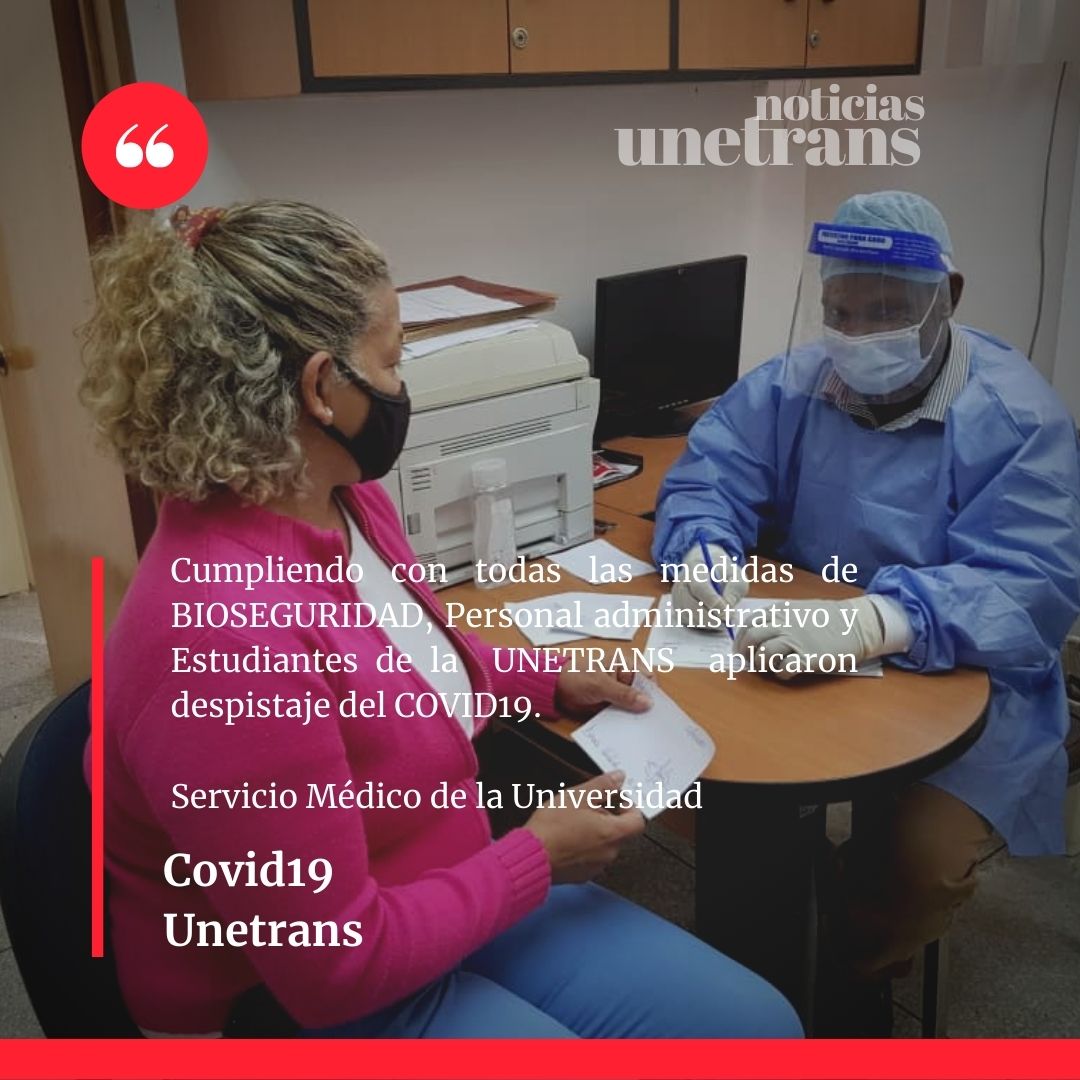 Cumpliendo con todas las medidas de BIOSEGURIDAD, Personal administrativo y Estudiantes de la  UNETRANS  aplicaron despistaje del COVID19. @CTrompiz2 @HAbreuMRT @mppeu <a href="/mppptss/">MPPPTSS</a> #GMTVzla 

Servicio Médico de la Universidad