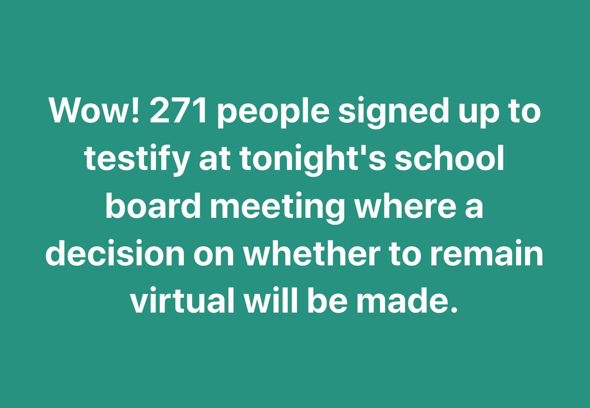 MTEAunion's tweet photo. 271 people are signed up to testify at tonight's school board meeting on whether to remain virtual until it's safe.
1,500+ watching now https://t.co/WQcwqUk0tj
#demandsafeschools #VirtualUntilItsSafe https://t.co/pTctCeKVKw