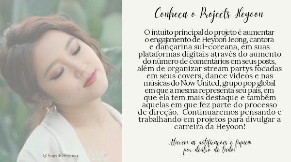 ProjectsHeyoon's tweet image. Sejam bem-vindes ao Projects Heyoon! Esperamos que todos vocês gostem das nossas ideias e que participem das nossas atividades, afinal precisaremos de todo o apoio possível para fazer com que a nossa conta tenha sentido e faça a diferença na carreira da Heyoon 🤍🇰🇷