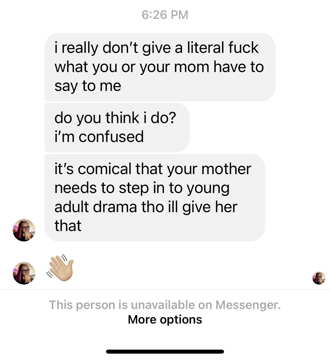 cassfreeman1's tweet photo. Image being an immature cunt like Cassie LaFave. Comments some ignorant shit on someone who is struggling mentally Facebook post and doesn’t expect his ppl to stand up for him? Then messaged me and blocks me before I can even respond. Fuck yourself. https://t.co/fUmkGnZ2Kh