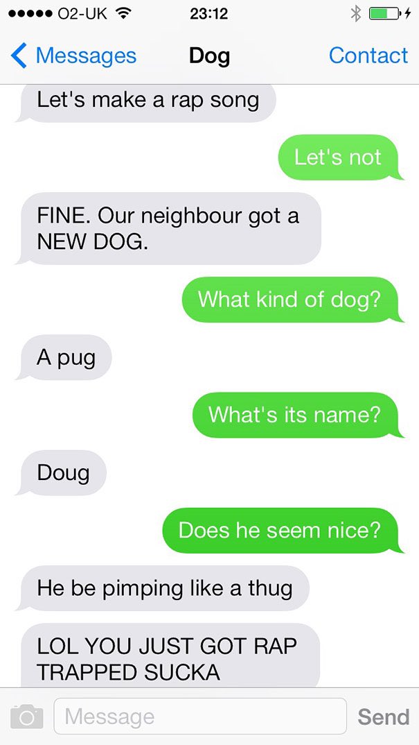 Dog texting with his human 