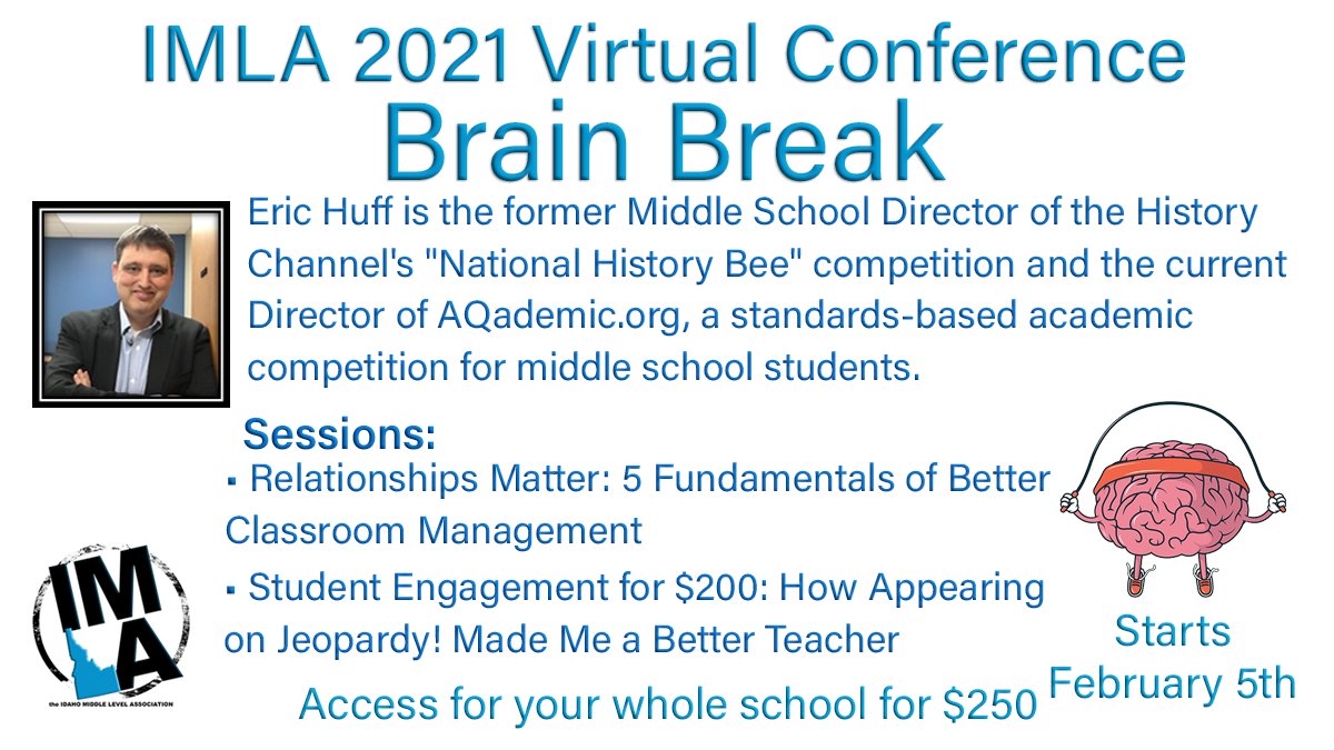 Quick glimpse: Eric Huff will present on both Relationships and on Engagement. Building access for one low price. Register here --> bit.ly/IMLA2021
#idahomiddle #IDedchat