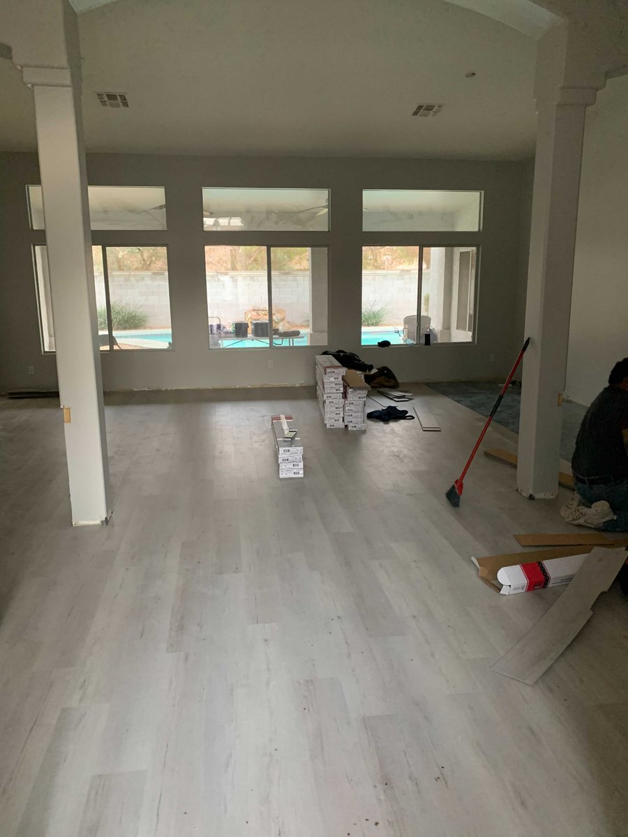 InteriorsNative's tweet image. Second day of this luxury vinyl tile install from the Coretec Pro Plus collection. Color: Quincy Oak. You can see how much it brightens this room up! Message us today for a free quote on your next flooring project.  #luxury #vinyl #tile #quote #today