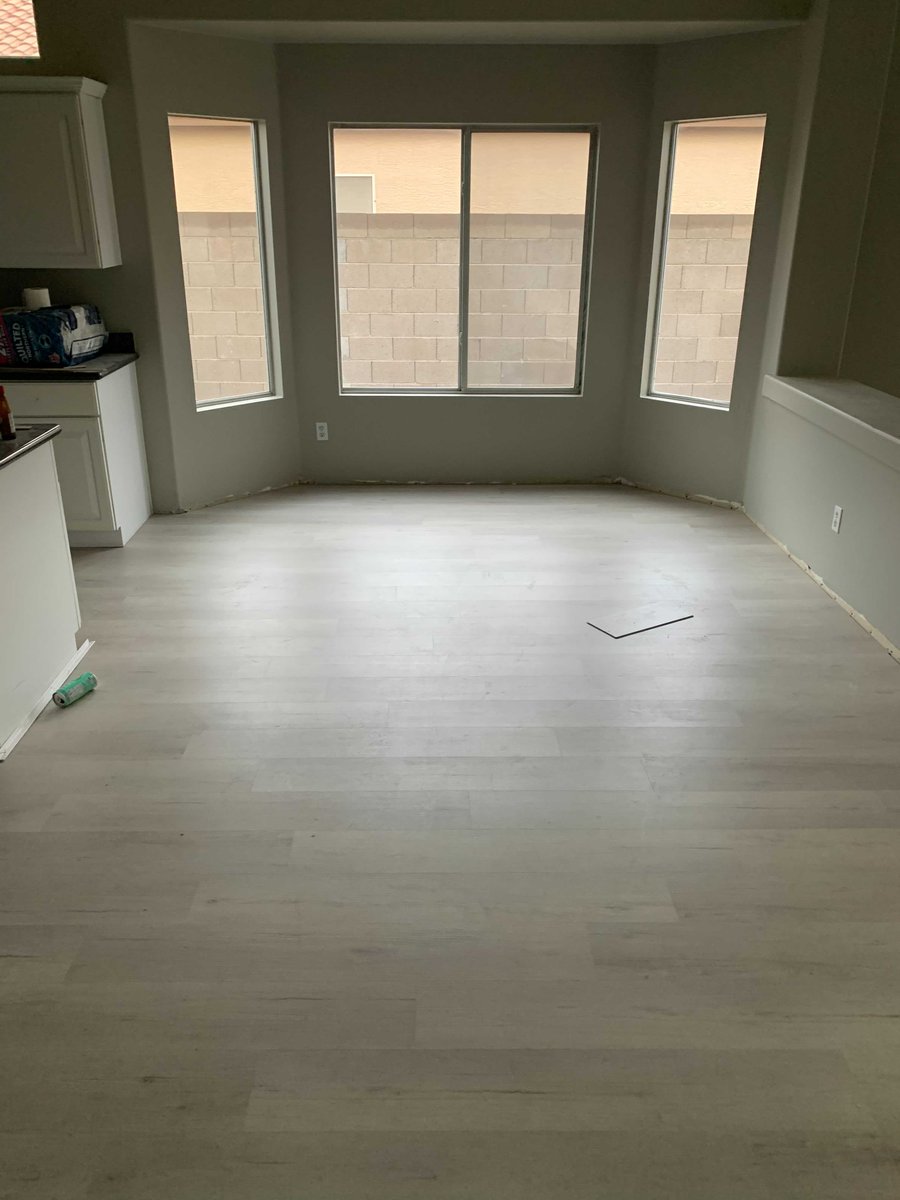 InteriorsNative's tweet image. Second day of this luxury vinyl tile install from the Coretec Pro Plus collection. Color: Quincy Oak. You can see how much it brightens this room up! Message us today for a free quote on your next flooring project.  #luxury #vinyl #tile #quote #today