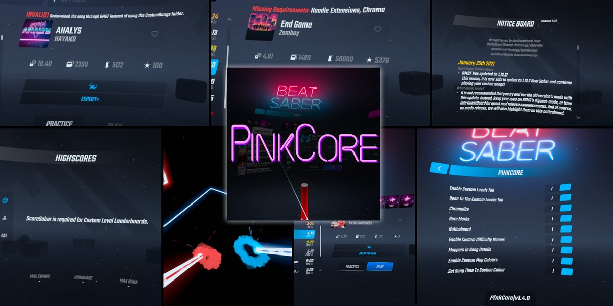 Pink Pinkcore Has Now Been Updated For The Oculus Quest 1 2 For Beat Saber 1 13 2 This Mod Will Auto Download Upon Restarting Bmbf Pinkcore Ports Over Many Required Features