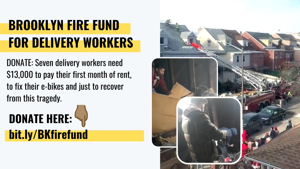 workersjusticep's tweet photo. 📣 On Monday, 7 Brooklyn delivery workers lost everything they had to survive this pandemic at a house fire in #Bensonhurst. Unfortunately, all they have is @workersjusticep &amp; your support to be able to get by this month. 

Help spread the word &amp; donate👉🏾https://t.co/07LxCuN8Vy https://t.co/ChHk0TdPAI