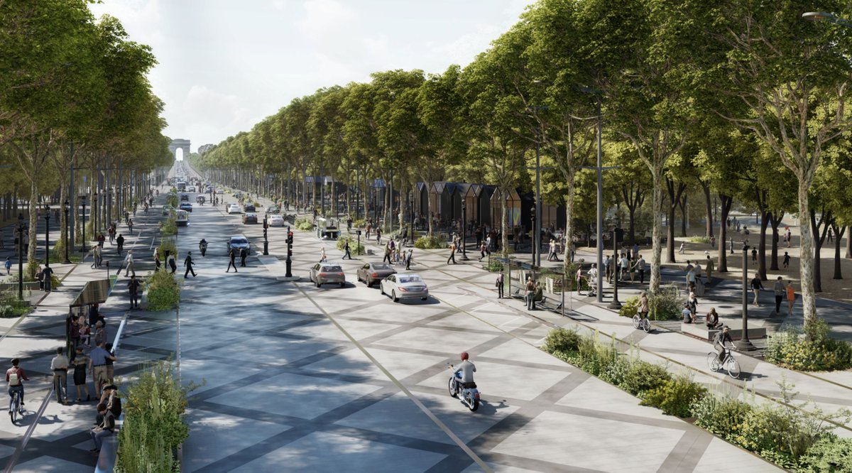 CityLab's tweet image. By adding trees and taming traffic on the Champs Elysées, Paris Mayor Anne Hidalgo promises a grand makeover for the iconic boulevard trib.al/8mUUqcK