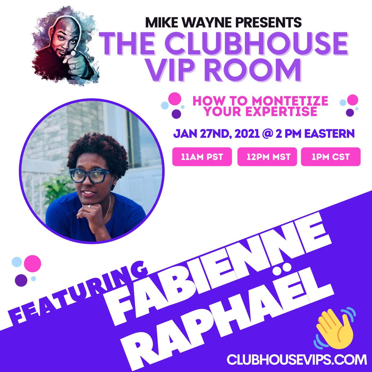 GreenroomSummit's tweet photo. I'm discussing “How to Monetize Your Expertise 👋🏾 https://t.co/U1NORrMGbC” with Fabienne Raphael and The VIP Room. Today, Jan 27 at 2:00 PM EST on @joinclubhouse. Join us! https://t.co/VbThOIjzEK https://t.co/4R4z8SrqHi