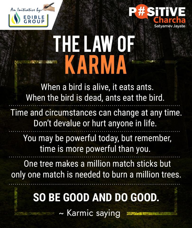 Karma simply means action, and philosophy of karma means: “As you sow, so shall you reap.” It is somewhat similar to Newton’s third law of thermodynamics which states: that every action has an equal and opposite reaction.
#karma #lawofkarma #bepositive #thoughtoftheday https://t.co/8yN1CZtyiP