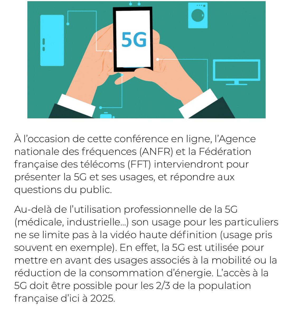 Scx_Flo's tweet photo. Conférence-débat sur la 5G, jeudi 28/01 à 20h, à @Ville_de_Sceaux en visio sur https://t.co/FFgGiFopZX
L’@anfr & @FFTelecoms seront là pour répondre à toutes vos questions
Dès aujourd’hui, vous pouvez poser vos questions à parlonsensemble@sceaux.fr https://t.co/Zgk2E3yyHX
