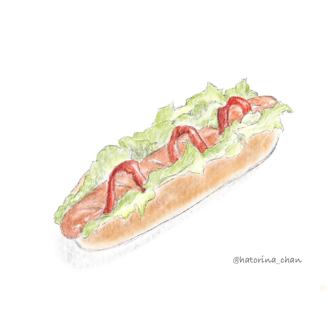 Hatorina ホットドッグ イラスト好きな人と繋がりたい イラスト好きさんと繋がりたい イラスト 食べ物 イラスト ホットドッグ パンのイラスト 色鉛筆イラスト デジタルイラスト お絵描き お絵描き好きさんと繋がりたい 途中から迷子 レタス