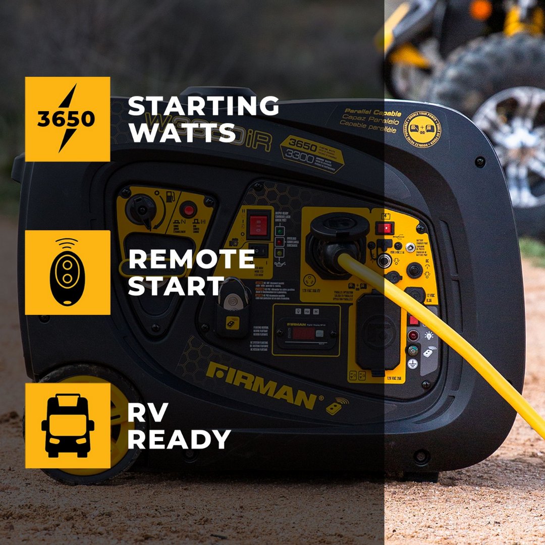 FIRMANPower's tweet photo. The FIRMAN W03383 is a 3,650 watt inverter generator that is both quiet and fuel-efficient. This model can be used at home and is perfect for camping and tailgating. Remote start gives you simple convenience wherever you may be.
#firmanpower #generator #generatorspecs #RVlife https://t.co/IjtXnuVBqN