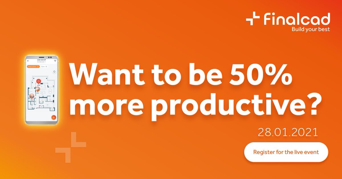 A 50% increase in your productivity also means fewer penalties and more profitability!
Find out how to apply that to your projects with the new Finalcad One collaborative platform. Click here to register:  ow.ly/Rgjc50Diaf6