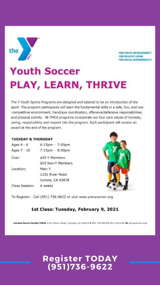 cornorymca's tweet image. Register for the Y Youth SOCCER! Our first class starts on February 9th. This Tuesday !!!!  #funandsafe #theYsoccer #ymca #coronanorco