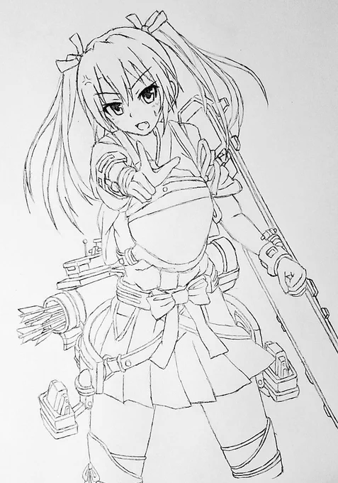 #線画と塗った後を見せてください
 瑞鶴 ズイ₍₍(ง˘ω˘)ว⁾⁾ズイ 