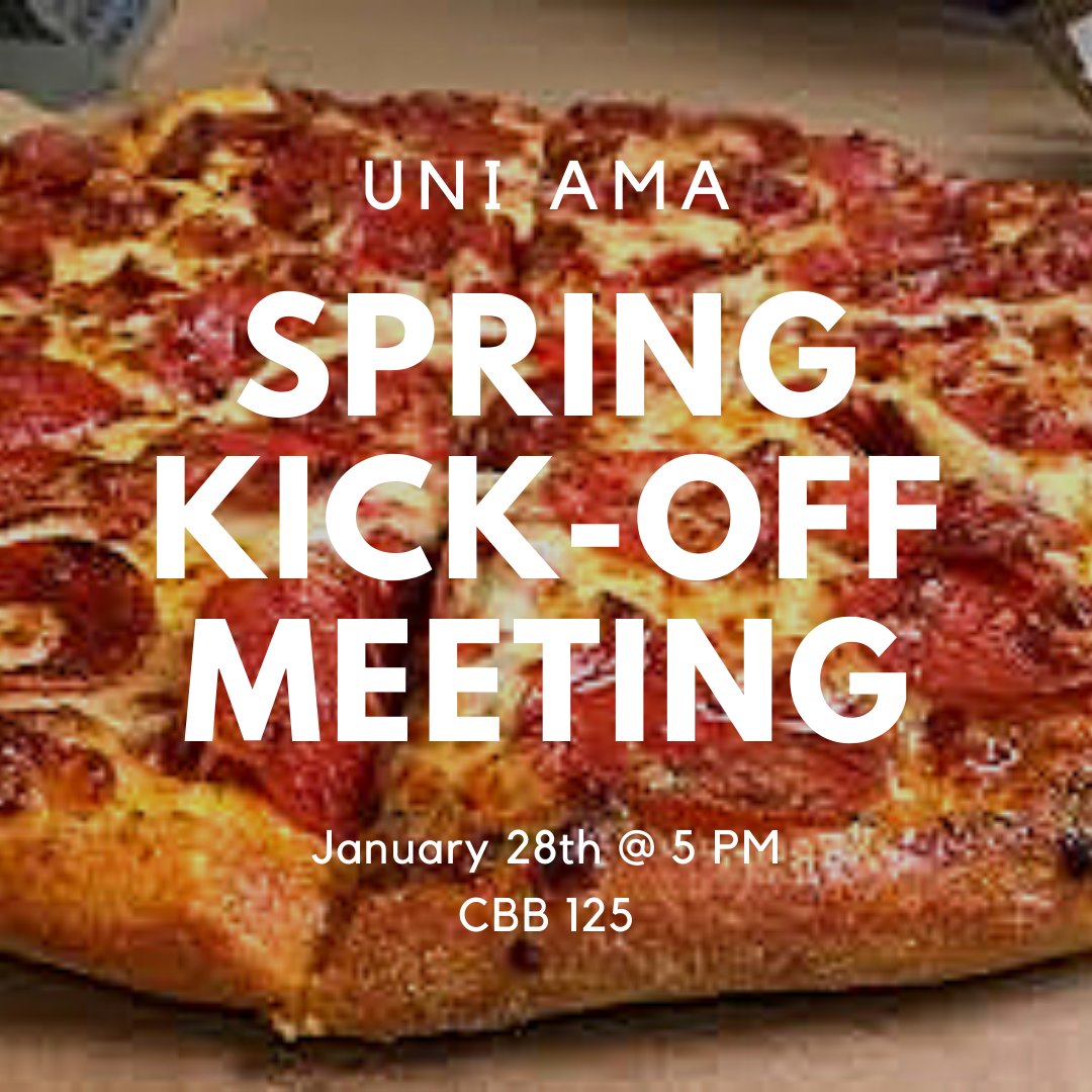 uni_ama's tweet photo. AMA can’t wait to welcome back students this Thursday, the 28th, at 5 PM in CBB 125! We’ll be talking about what we do in AMA, upcoming events, and networking with others! Come hungry for some FREE pizza and pop 🍕 can’t wait to see you all this Thursday❗️❗️❗️ https://t.co/gP2Z6lKA0w