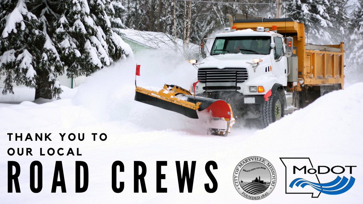 SpoofhoundSRO's tweet photo. SHOUTOUT: Our local road crews deserve our gratitude - be it MoDOT, Nodaway County Road and Bridge, or our own Maryville Street Department. These people worked an unbelievable number of hours the past two days to keep our little corner of the state running. We appreciate you! https://t.co/rtrlCo235G