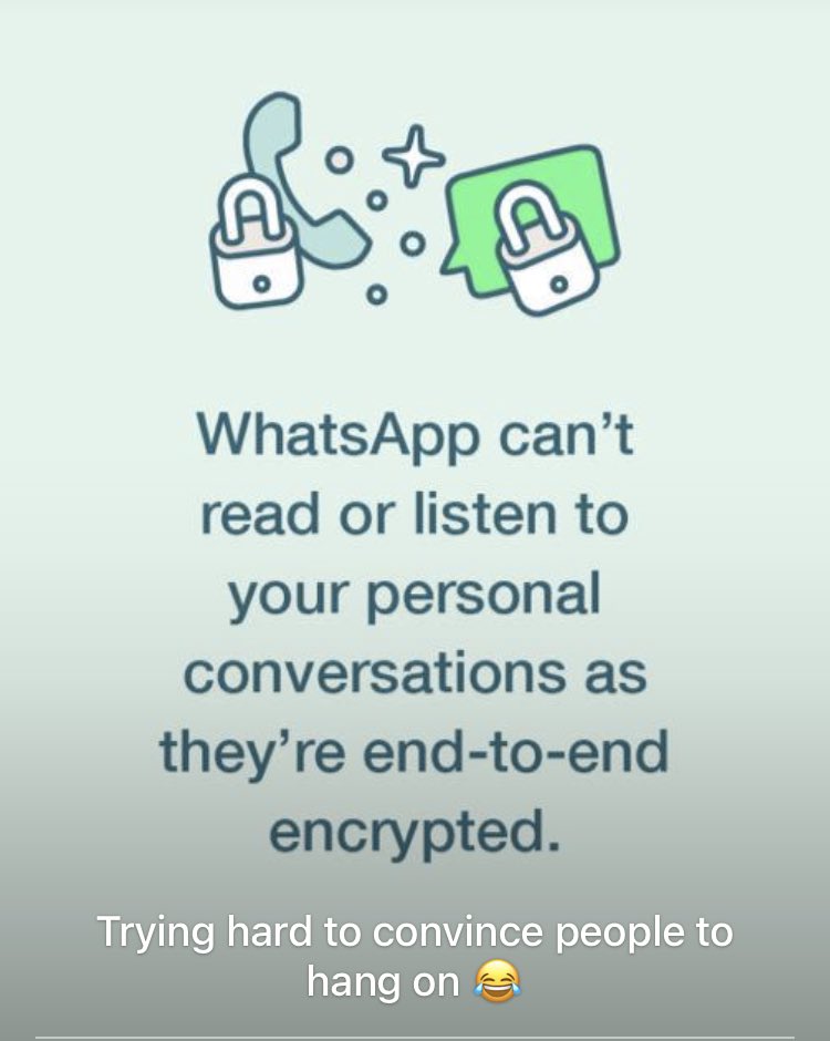 queenaigbefo's tweet photo. @whatsapp please stop trying. 😂

#privacyPolicy
#itsMyData https://t.co/JhSKEKcjfI