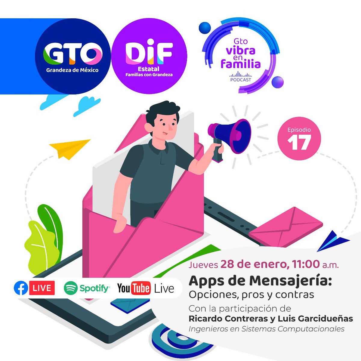 difgente's tweet photo. ¿Tú también tienes dudas sobre las políticas de privacidad de tu aplicación de mensajería? Entonces sigue la transmisión de #GTOVibraEnFamilia, el próximo jueves 28 en punto de las 11:00am por #FacebookLive de #DifGTO. NO TE LO PIERDAS, TENEMOS UNA CITA!!! https://t.co/PCbK6B7ltU