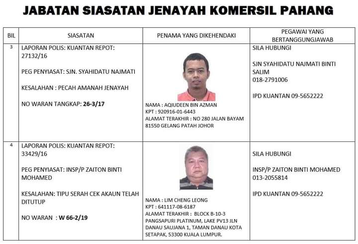 pahang_media's tweet photo. INDIVIDU YANG DIKEHENDAKI (WANTED PERSON) NEGERI PAHANG BAGI TAHUN 2020   

Sumber : Polis Pahang https://t.co/TnZrkWS98r